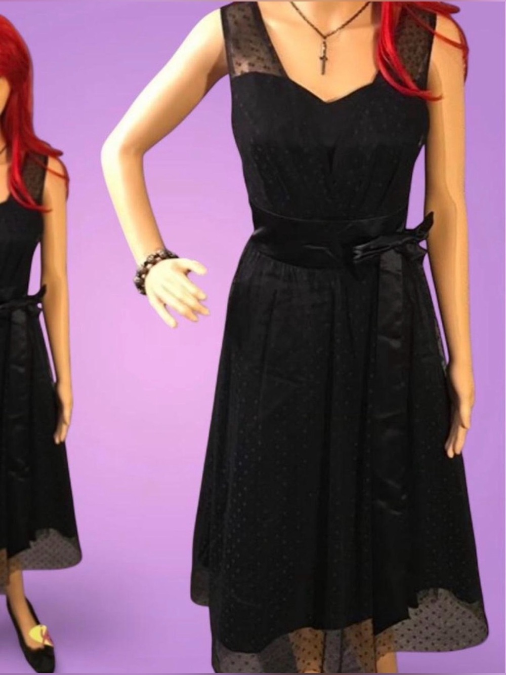 Black Sheer Polka Dot Swing Dress- NWT